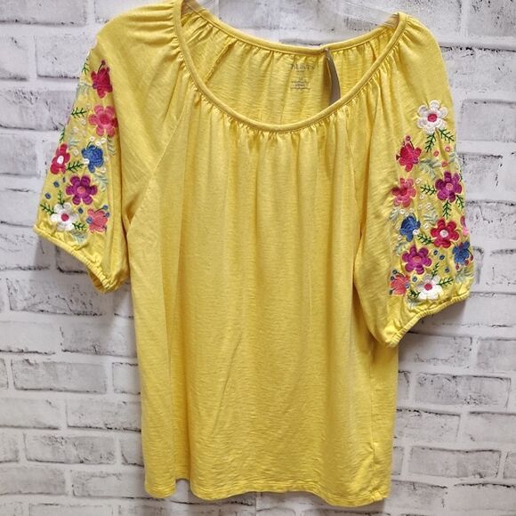Talbots Tops - Talbots Yellow Embellished Short Sleeve Blouse